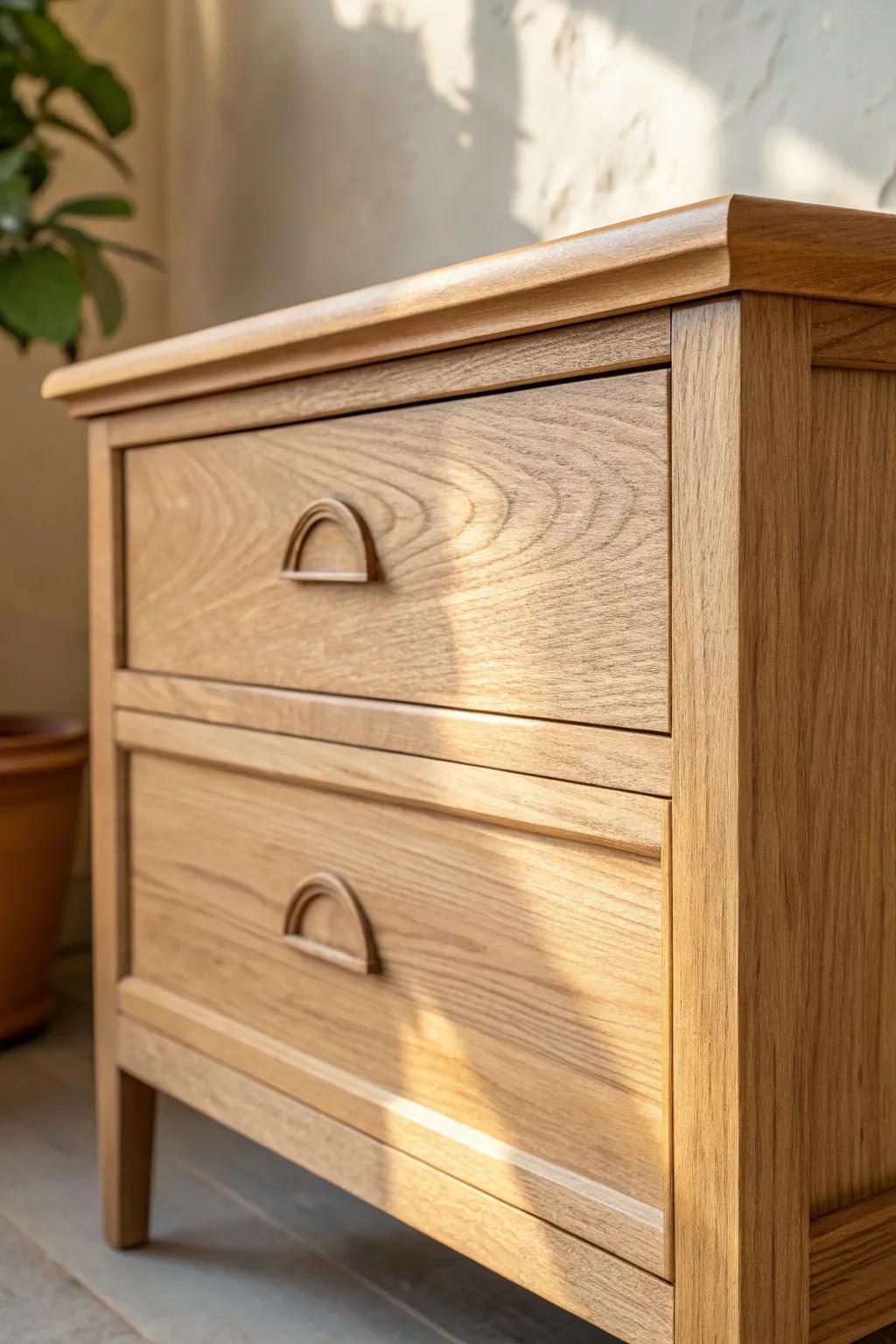 A soft arched top rail turns a simple drawer front into a custom, calming statement piece.