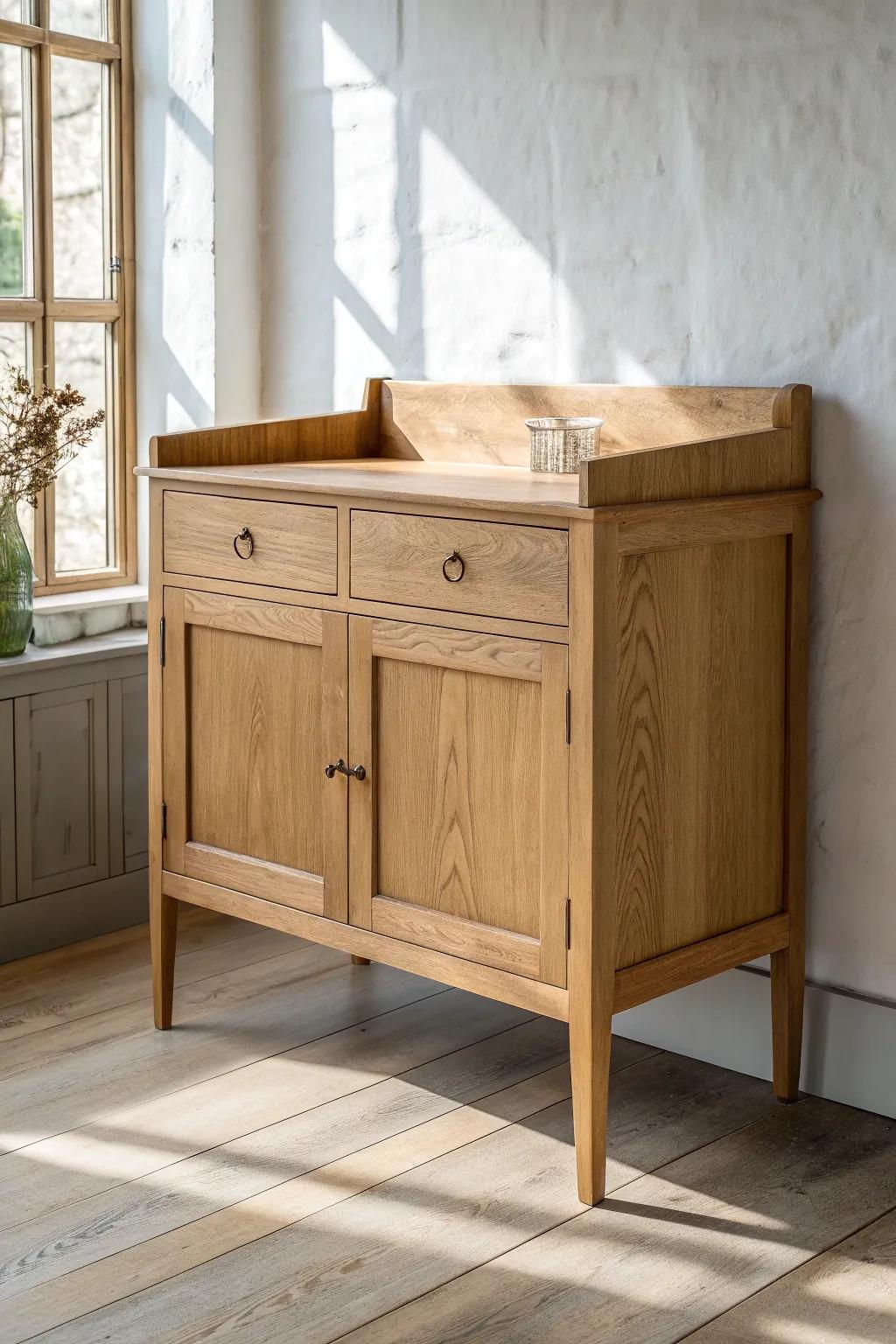 New tapered legs lift a dry sink bar for an airy, modern look—and easy sweeping.