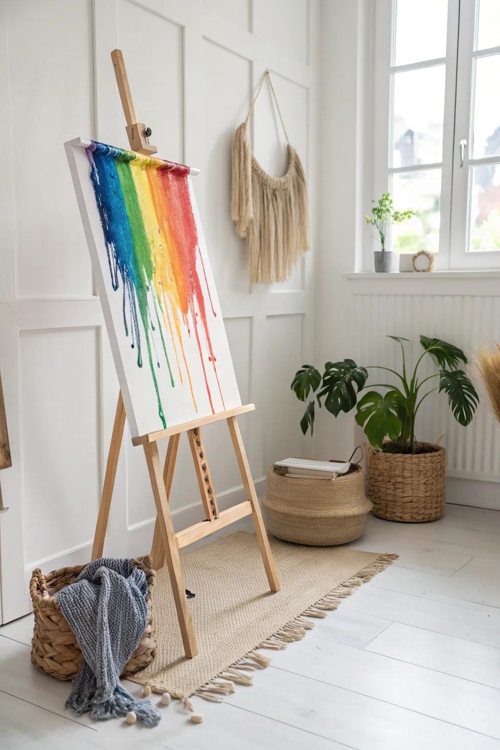 Add a splash of color to your space with a mesmerizing rainbow drip canvas—simple, yet stunningly inspiring!