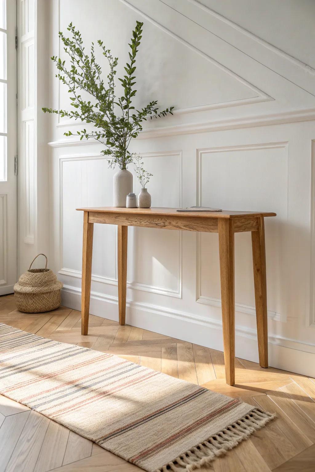 A soft runner rug anchors your console table and instantly warms up the entryway.