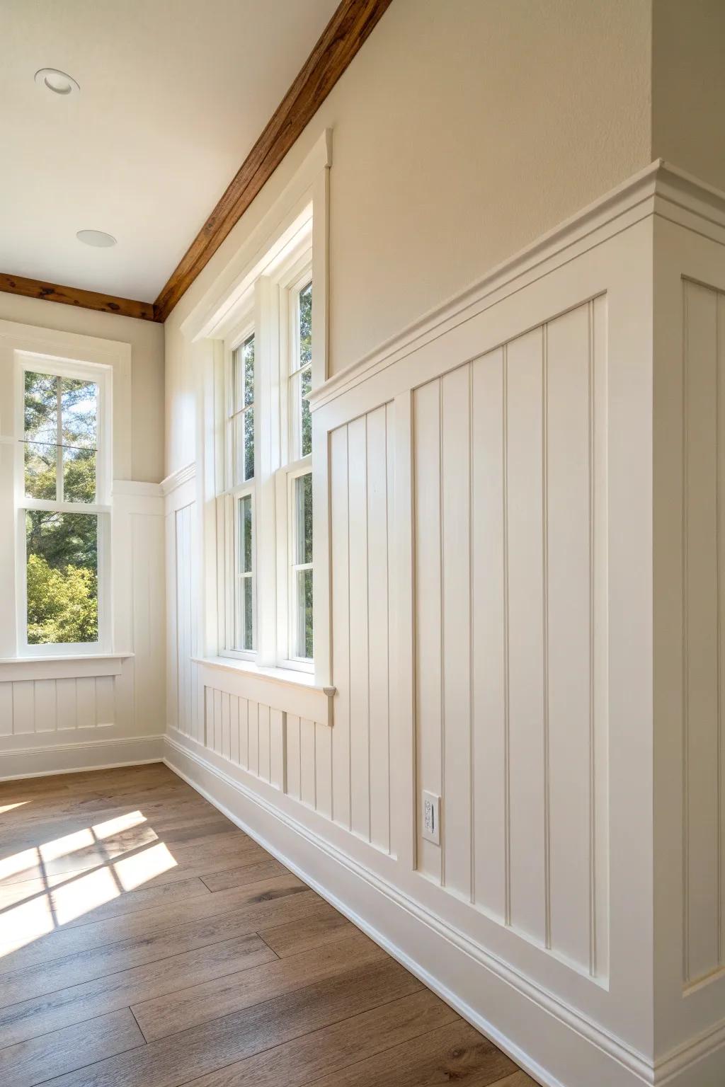 Floor-to-ceiling board & batten adds farmhouse drama with Scandinavian simplicity.