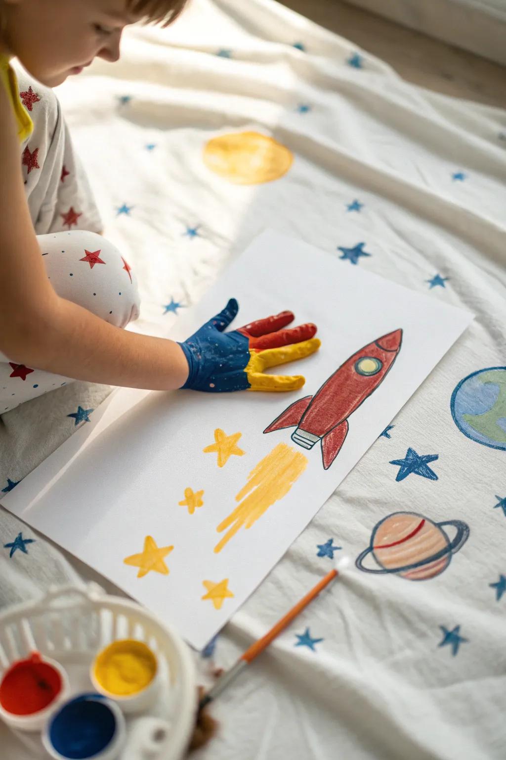 Let your creativity reach for the stars with space-themed finger painting!