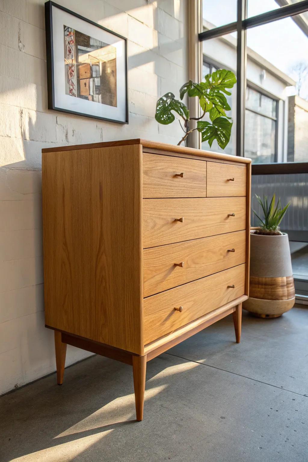 Show the transformation: one dresser, one raw drawer—craftsmanship customers can feel.