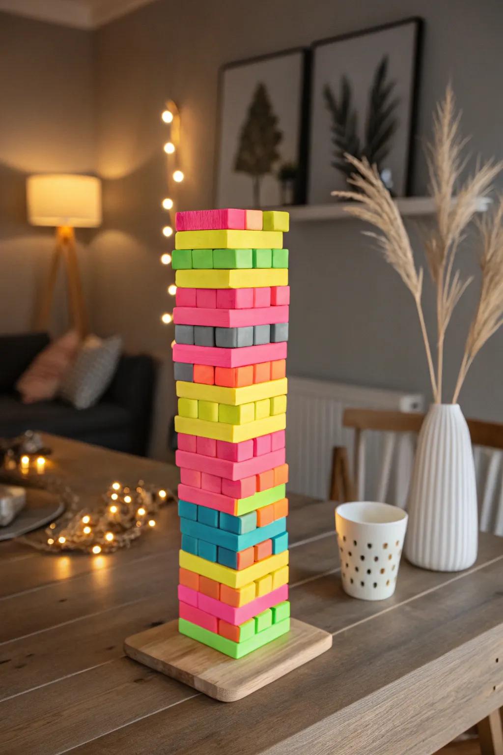 Bring your game nights to life with a glow-in-the-dark tumbling tower experience!