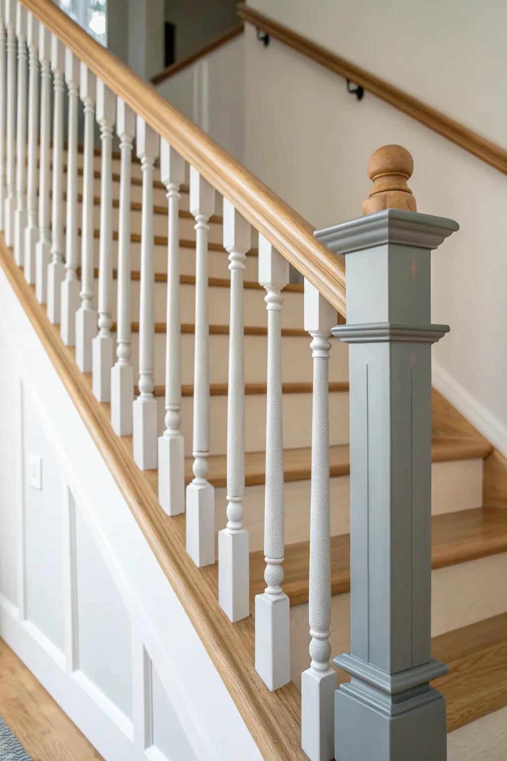 Classic gray rail with subtle color-dipped spindles—minimal, modern, and handcrafted.
