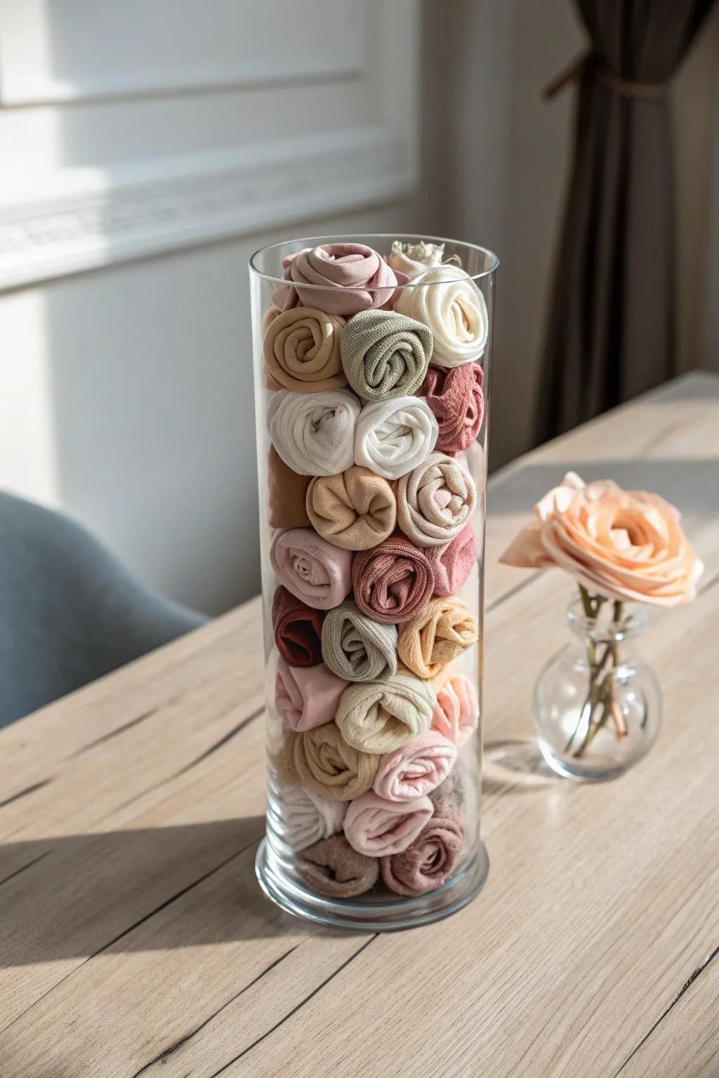 Transform your headbands into a chic centerpiece with this minimalist glass vase display.