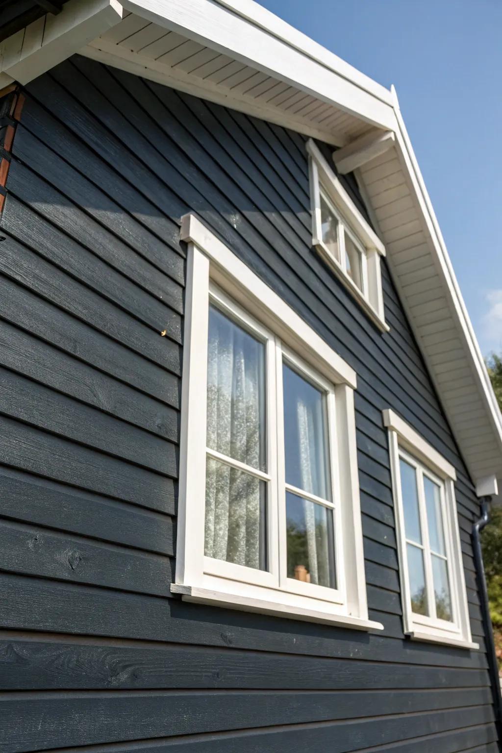 Make horizontal siding pop with bold, high-contrast trim and fascia for crisp, clean edges.