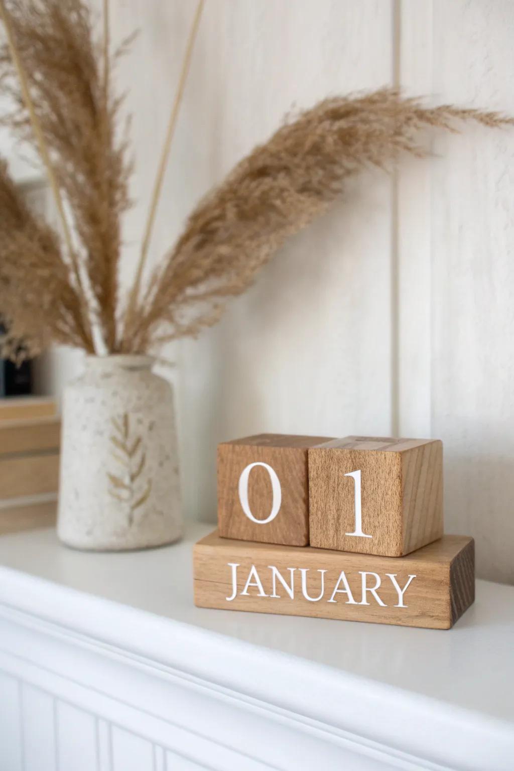 Flip-style DIY wooden calendar blocks that make your January mantel feel intentional.