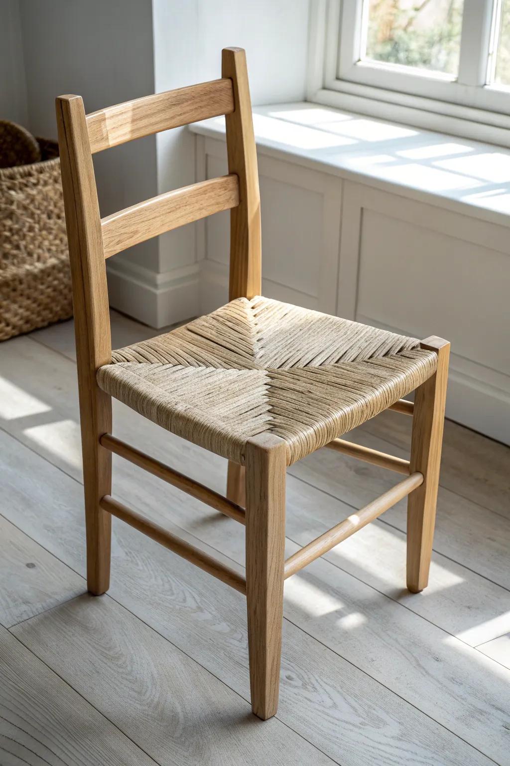 Handwoven rush-seat chair for cozy cottage vibes—simple, warm, and beautifully crafted.