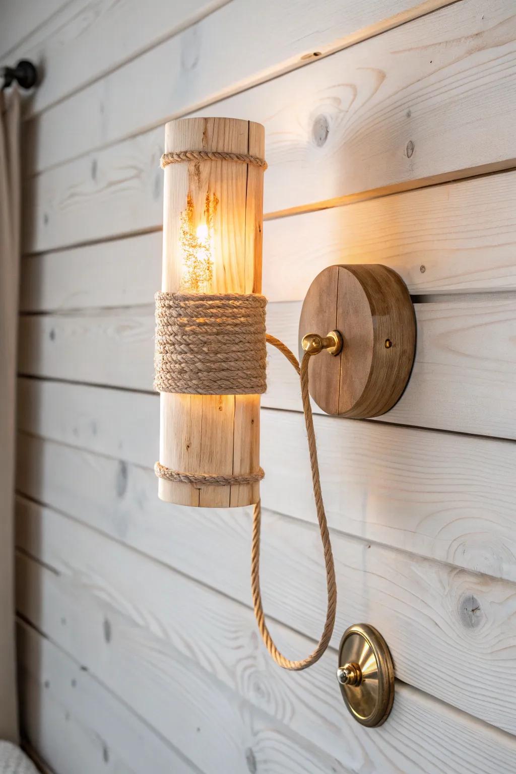 Warm layered lighting makes knotty pine glow—add a simple sconce for cozy contrast.