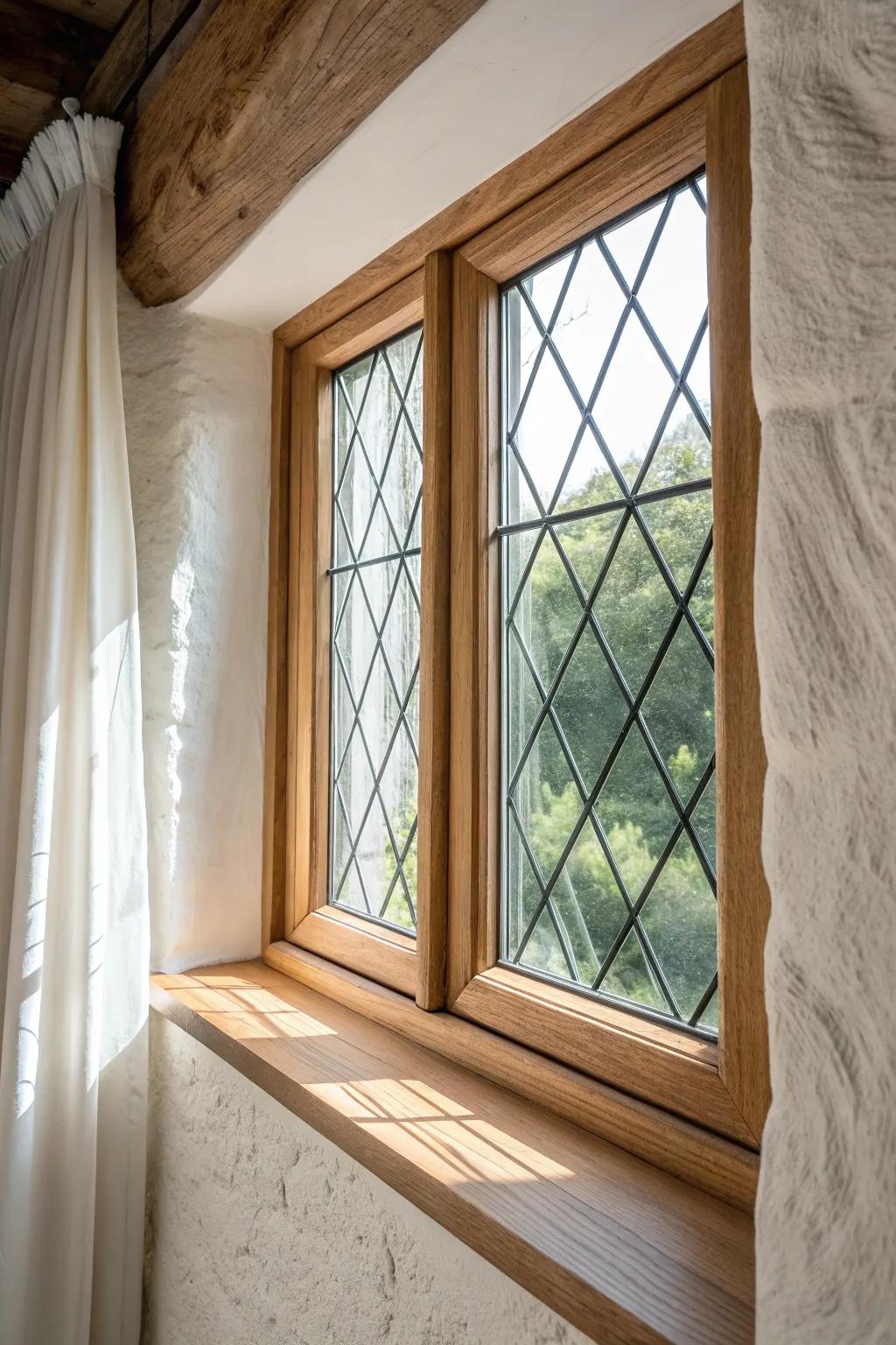 Add medieval charm with a leaded-glass look—oak mullions, soft light, chapel-inspired calm.