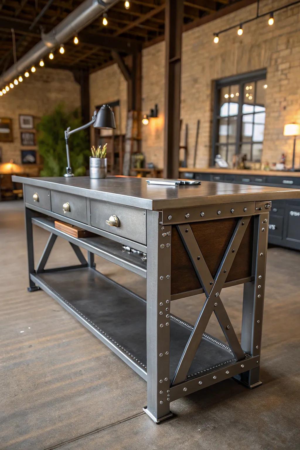 Transform your workspace with a convertible workbench that marries functionality and style.