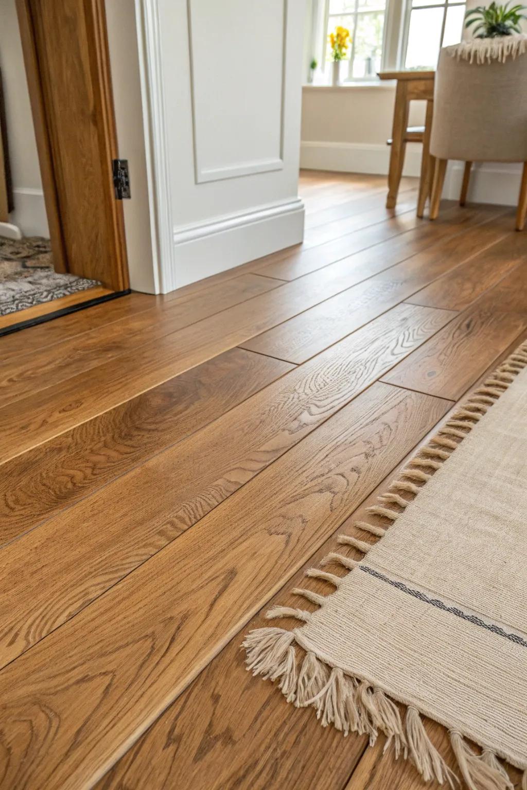 Wide planks meet narrow strips—an aligned seam that feels intentional, classic, and chic.