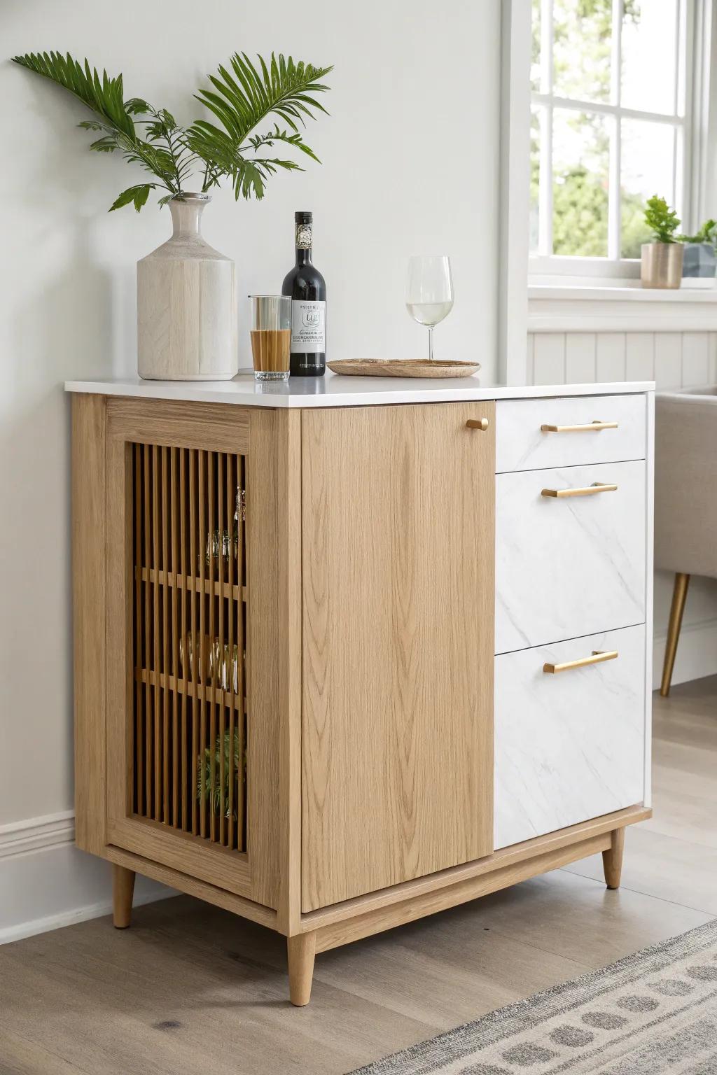 A sleek built-in cooler cubby bar cabinet—chilled drinks on hand with clean Scandinavian style.