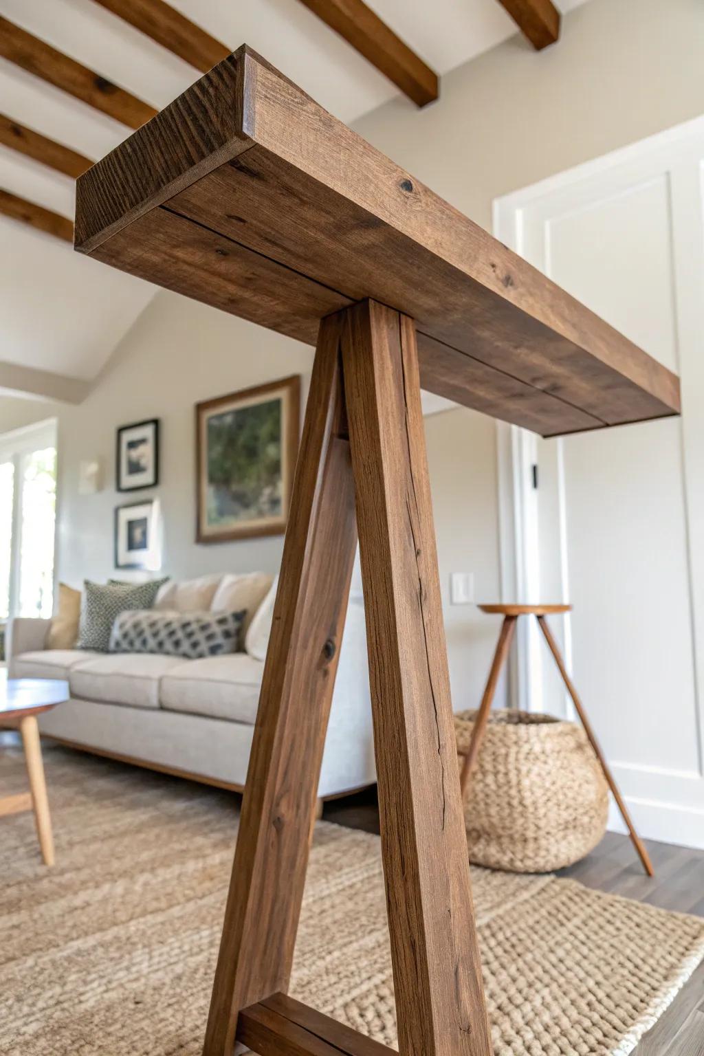 Faux wood ceiling beams add modern rustic warmth—an easy upgrade with a luxe look.