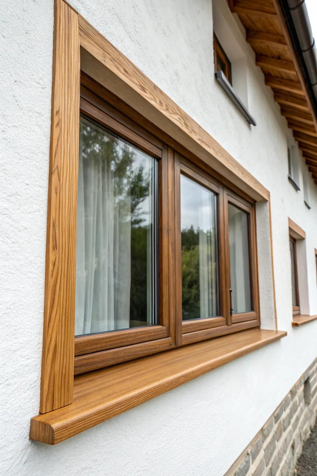 Continuous wood trim band that ties windows together—simple line, big modern impact.