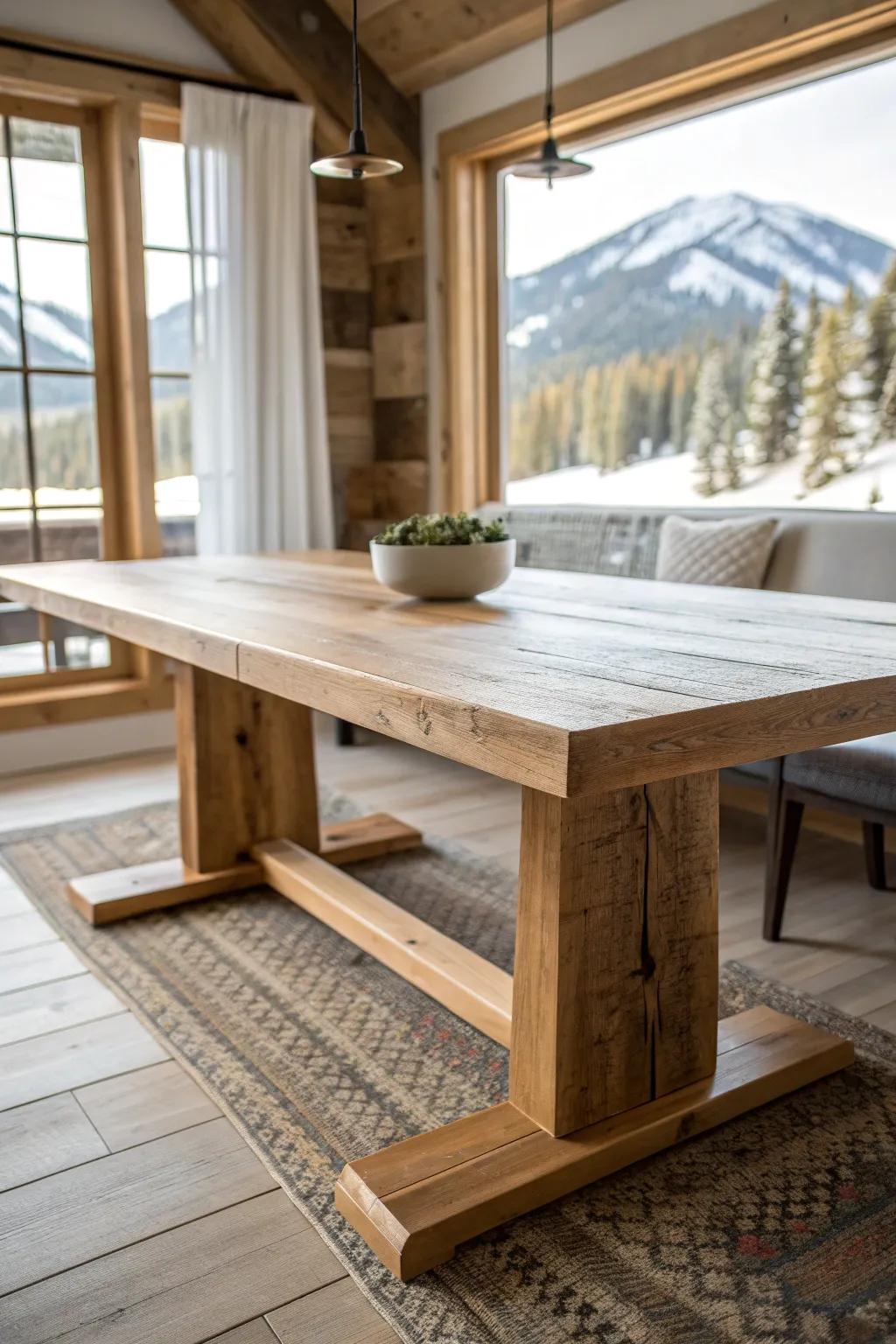Go big with a hand-built solid wood dining table—the heart of every mountain gathering.