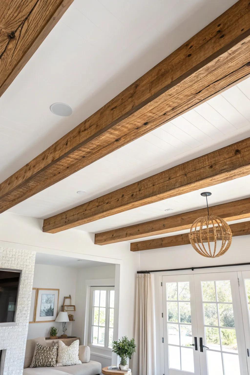 Simple wood ceiling beams add instant cabin warmth—taller, cozier, and naturally beautiful.