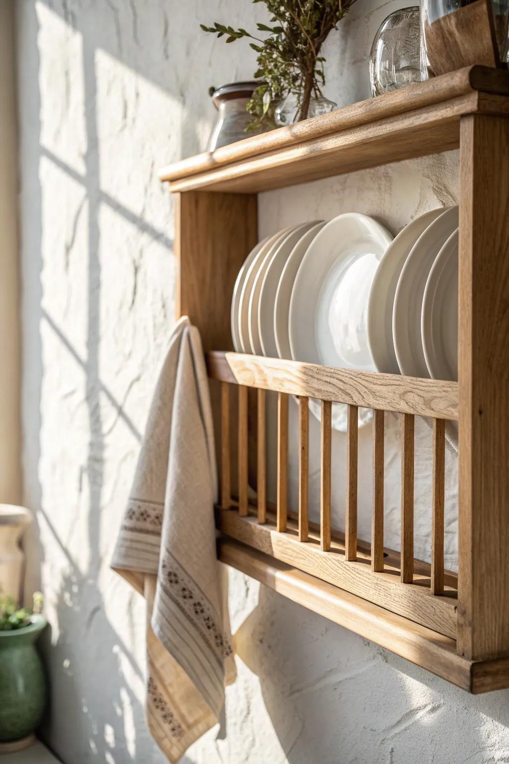 Handcrafted oak plate rack: old-world scullery style with clean Scandinavian simplicity.