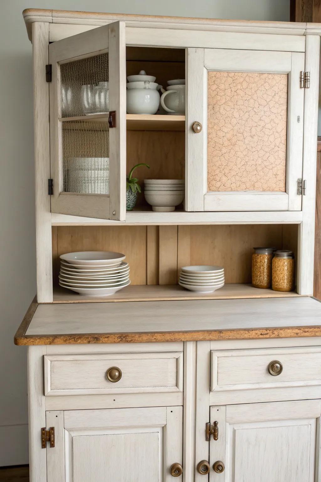 Paint the hutch back panel for a hidden “wow” moment when your Hoosier doors open.