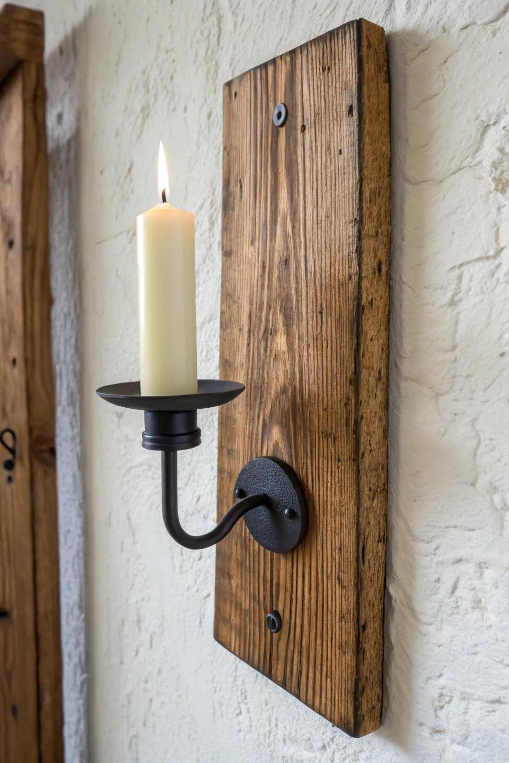 Moody charred-wood candle sconce—minimal, rustic, and beautifully handcrafted.