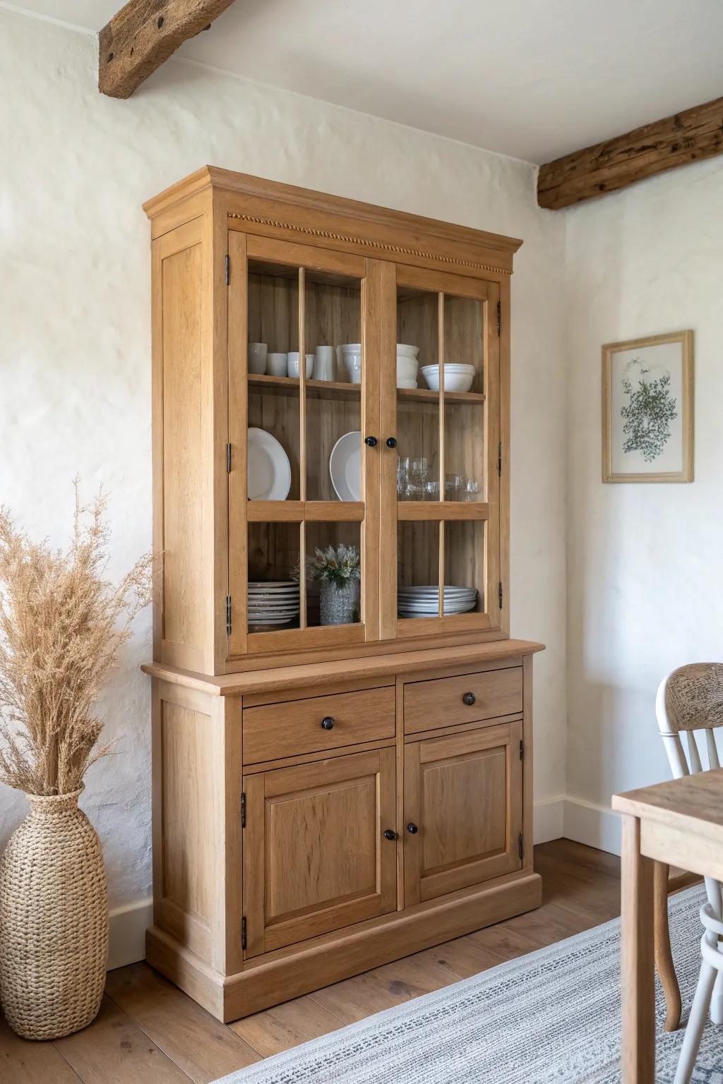 Fake a built-in look with side fillers and crown trim for a high-end china cabinet upgrade.