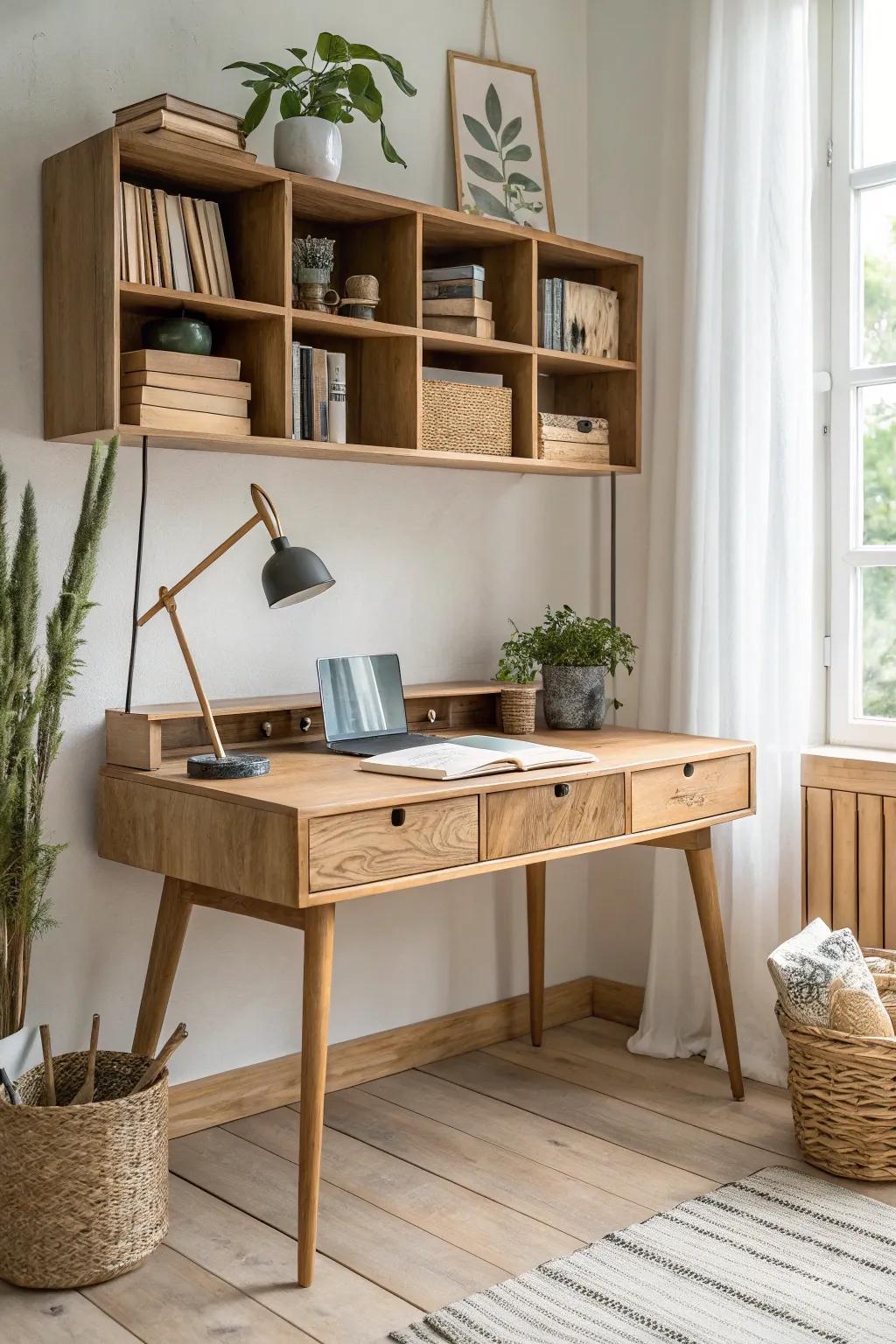 Transform your workspace into a serene and stylish home office nook. Discover the beauty of minimalist design with a touch of boho flair.