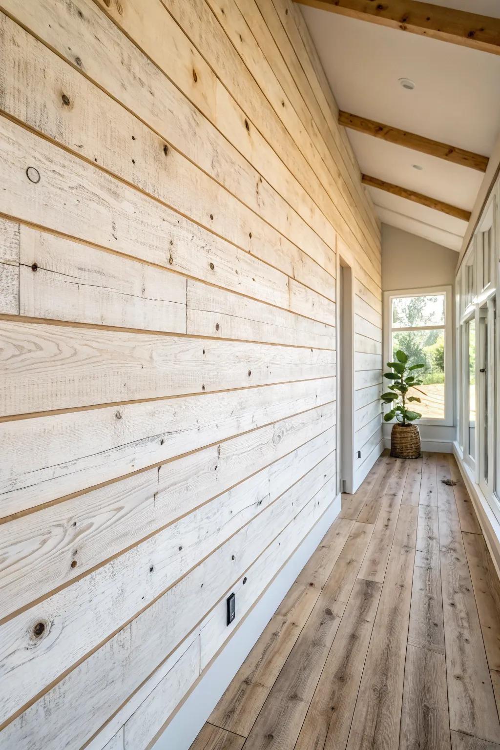 Wide-plank rustic shiplap: fewer seams, softer farmhouse texture with modern calm.