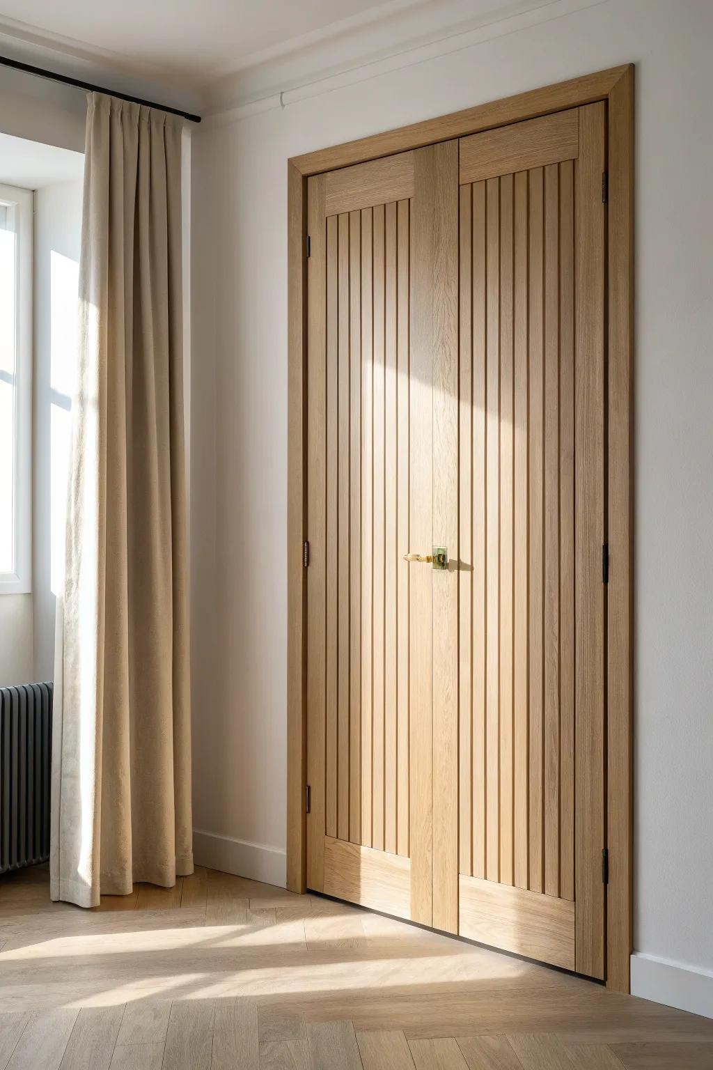 Double-layer disguise: a chic closet door front concealing a recessed safe-room entry behind.