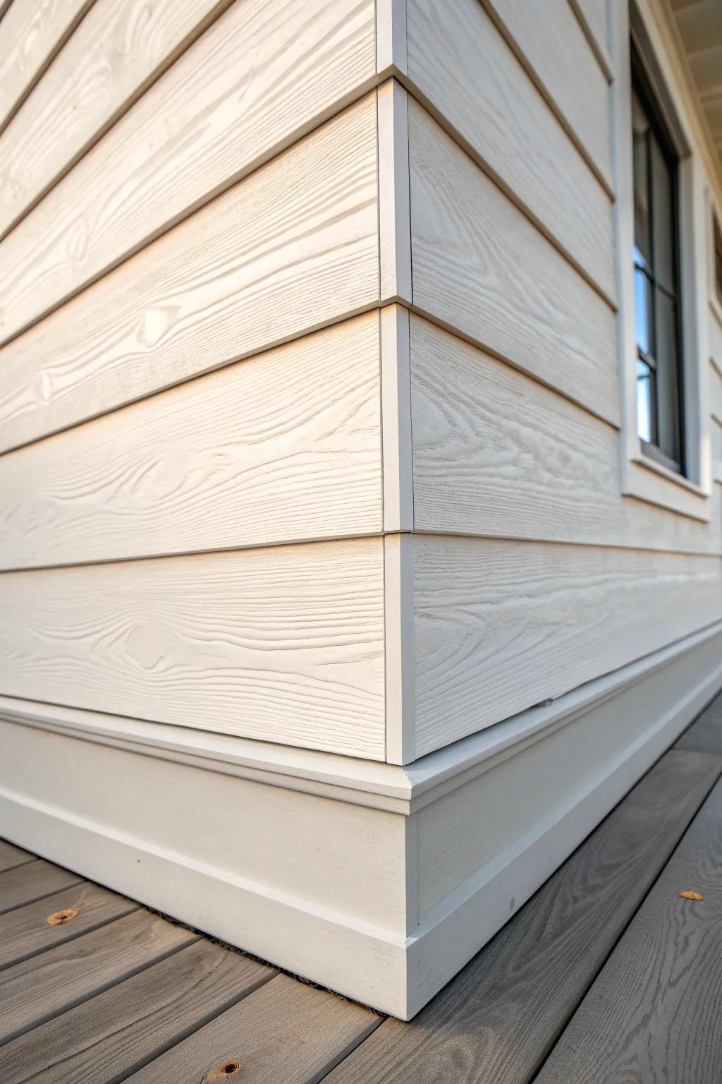 Seamless shiplap wrap: crisp mitered outside corners with clean lines and warm wood grain.