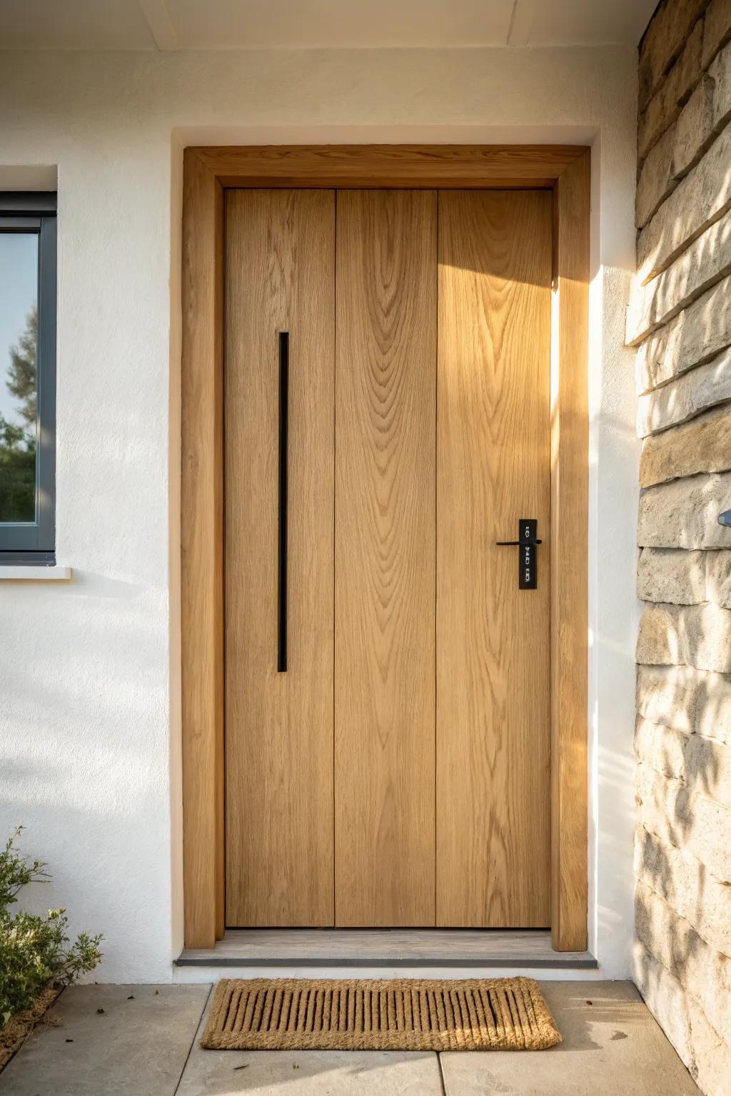 A clean single front door elevated instantly with a long vertical handle and modern lines.