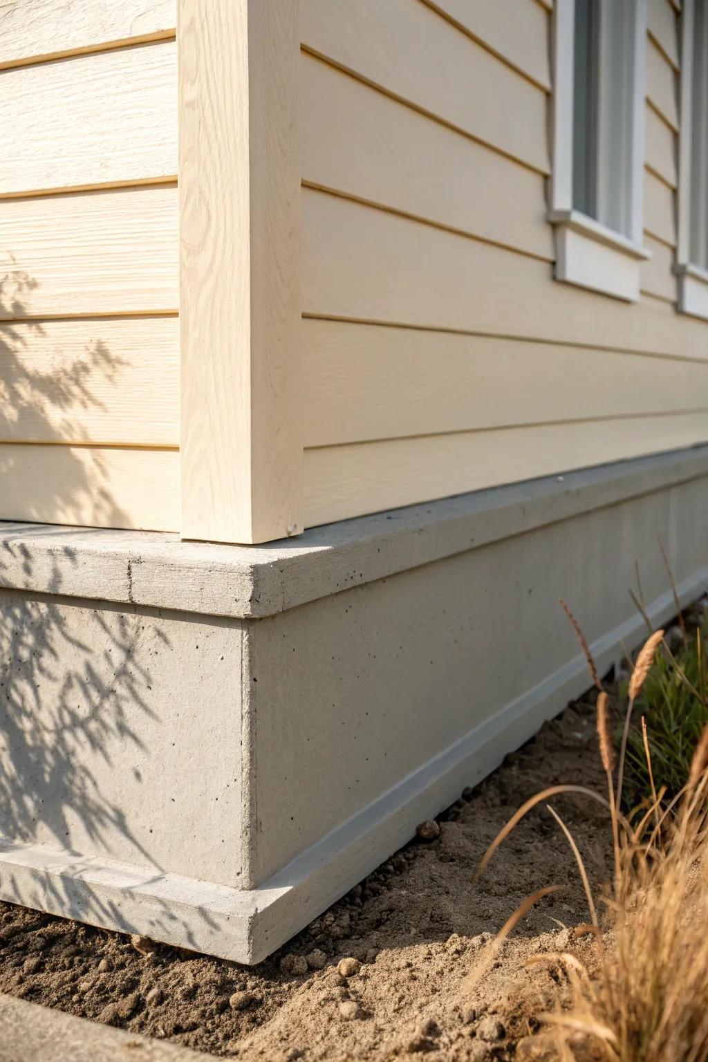 Stucco-finished cement-board skirting: durable pier-and-beam protection with clean weep gaps.
