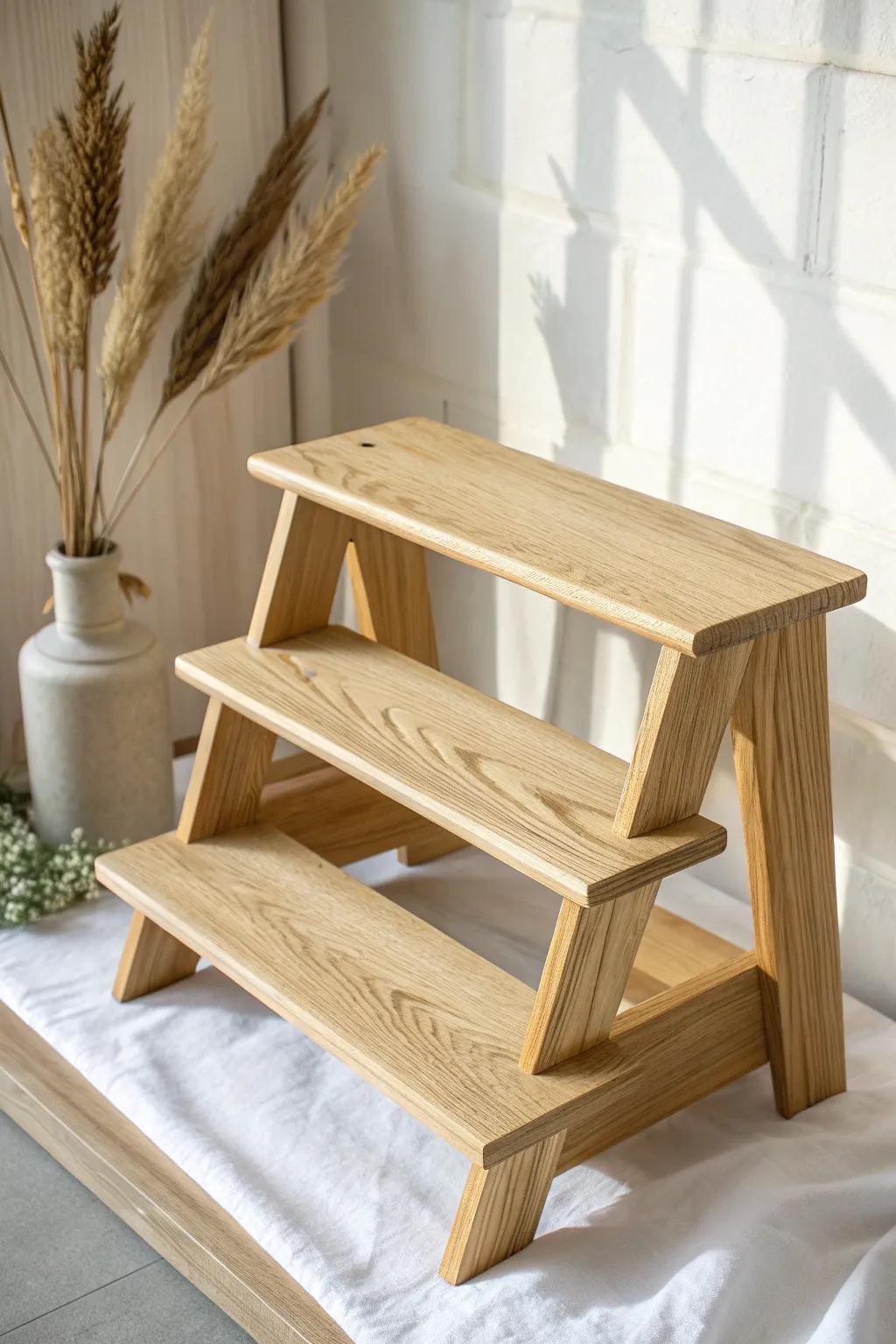 Tiered wood riser that elevates small items—clean, premium, and perfect for checkout counters.