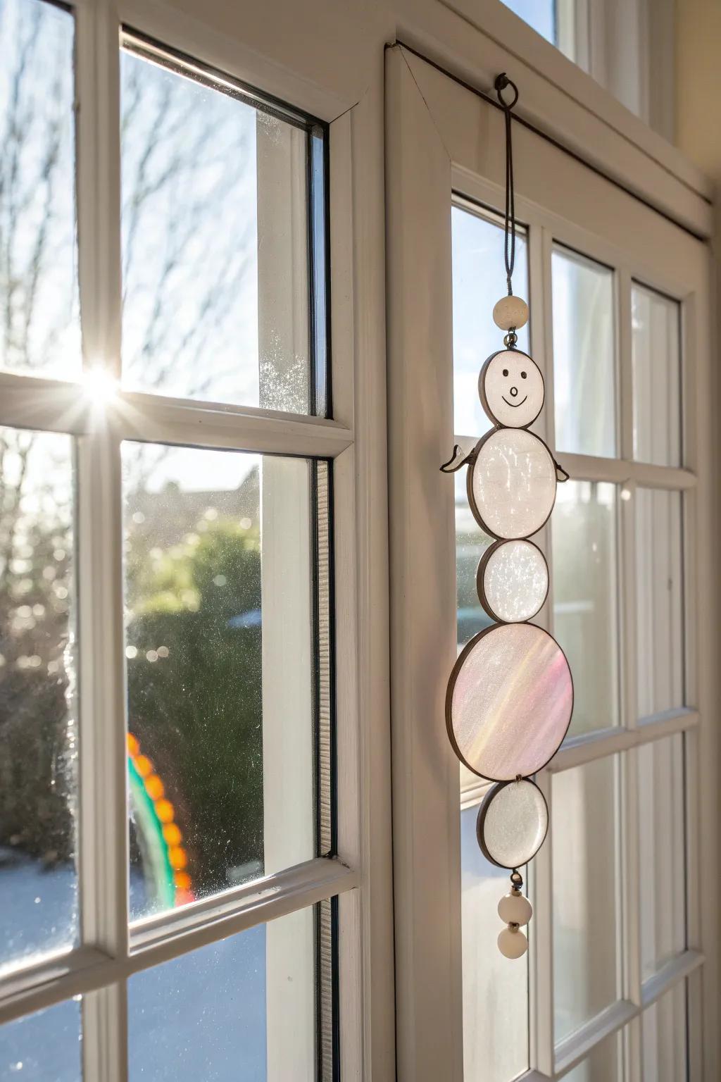 Catch the light with this charming snowman suncatcher, a perfect blend of minimalist and boho aesthetics.