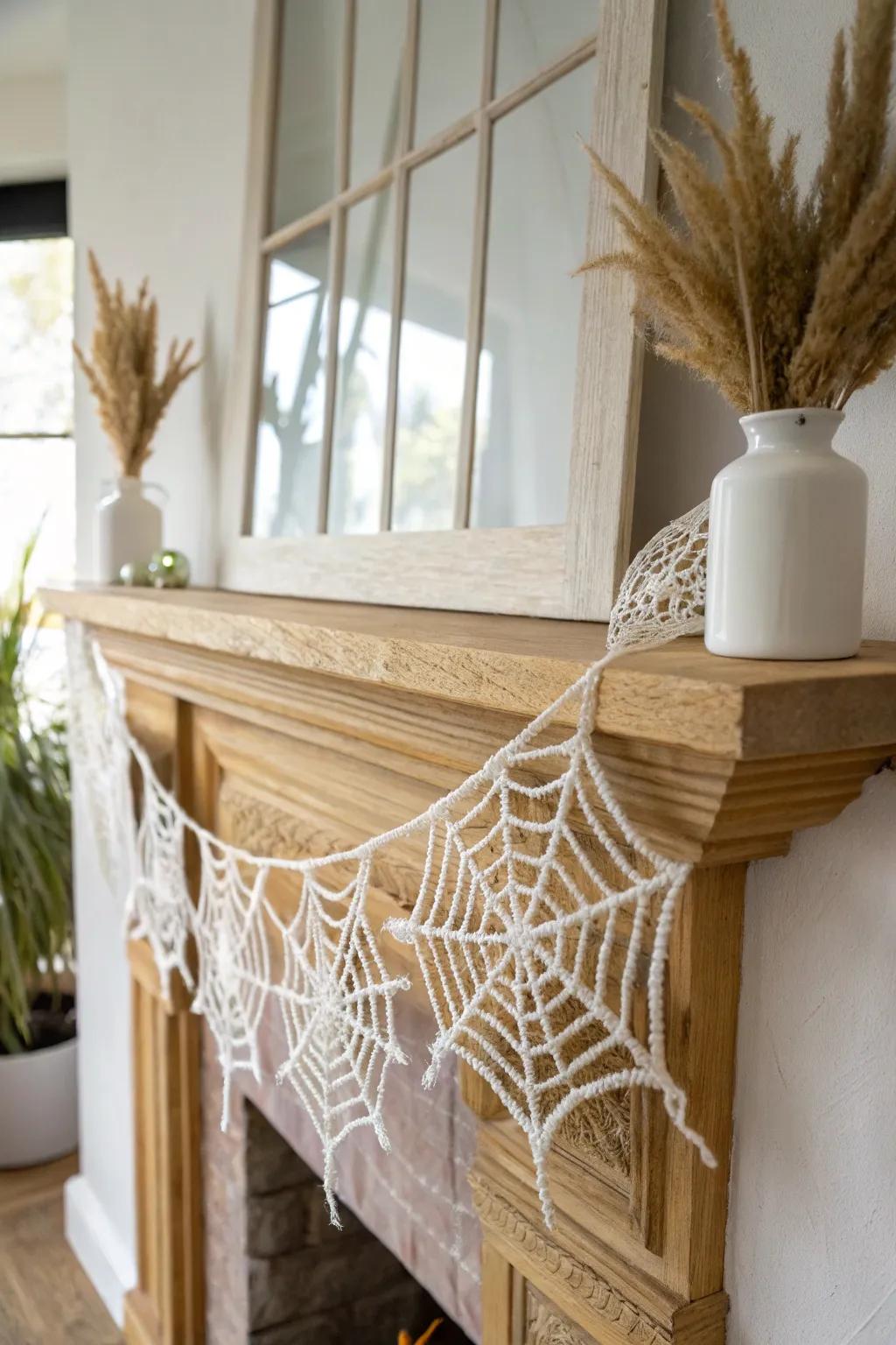 Add a touch of nature-inspired elegance to your home with a delicate spiderweb garland, perfect for any minimalist setting.