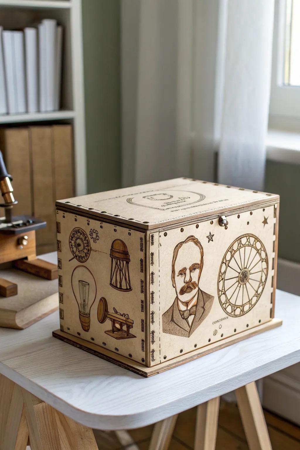 Embark on an Educational Adventure with this beautifully crafted time machine box, where history and science come alive through exquisite craftsmanship.