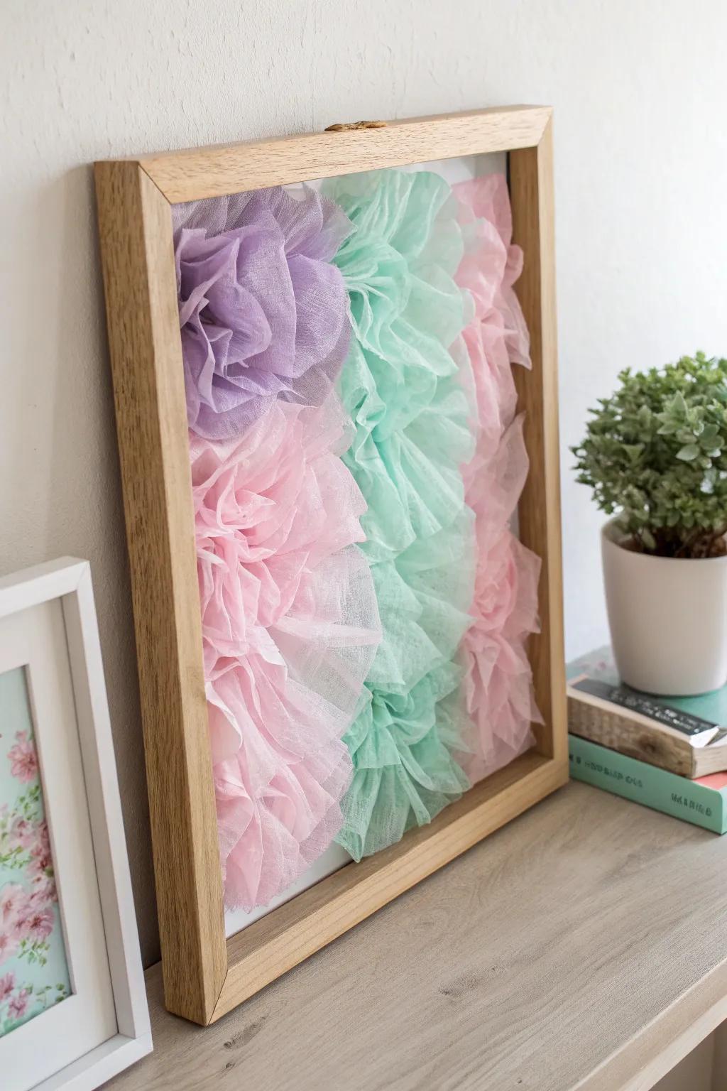 Elevate your space with the delicate beauty of framed tissue paper art.