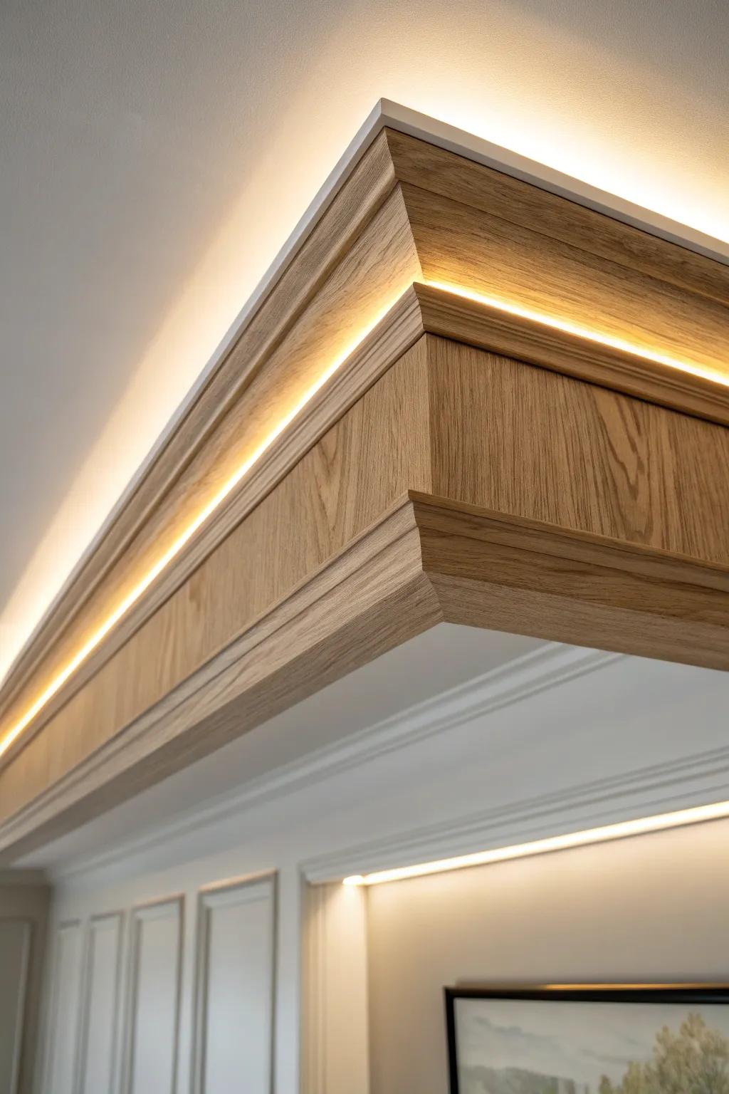 Hidden cove lighting behind a trim ledge adds a soft, luxe glow to tray ceilings.