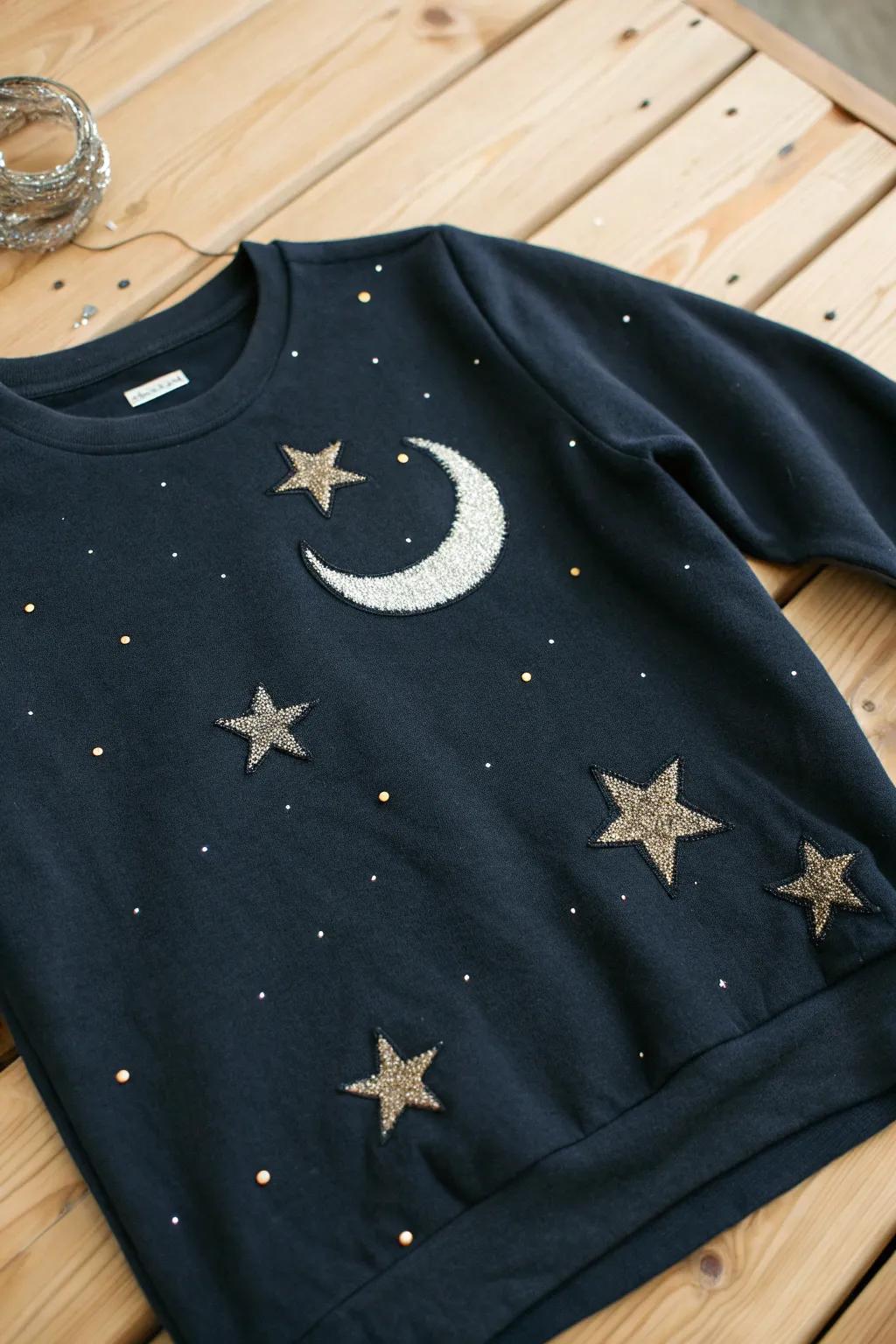 Craft your own starry night with felt and sequins for a unique holiday sweater.