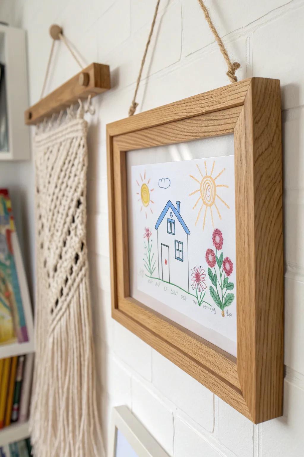 A swap-in kids’ art frame—handmade in oak to celebrate every new masterpiece.