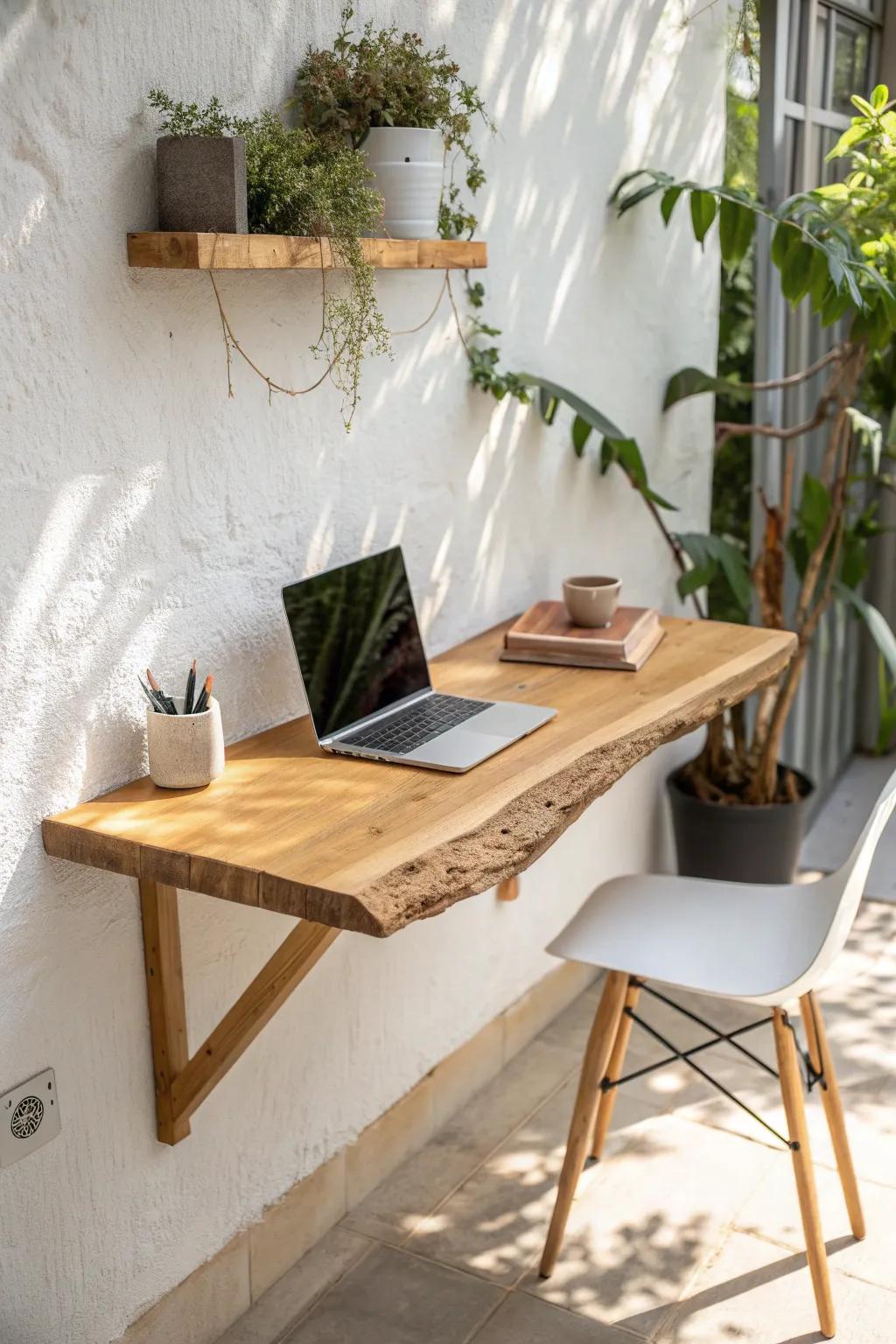 Live-edge wall desk top: smooth, durable finish that keeps the wild natural edge.