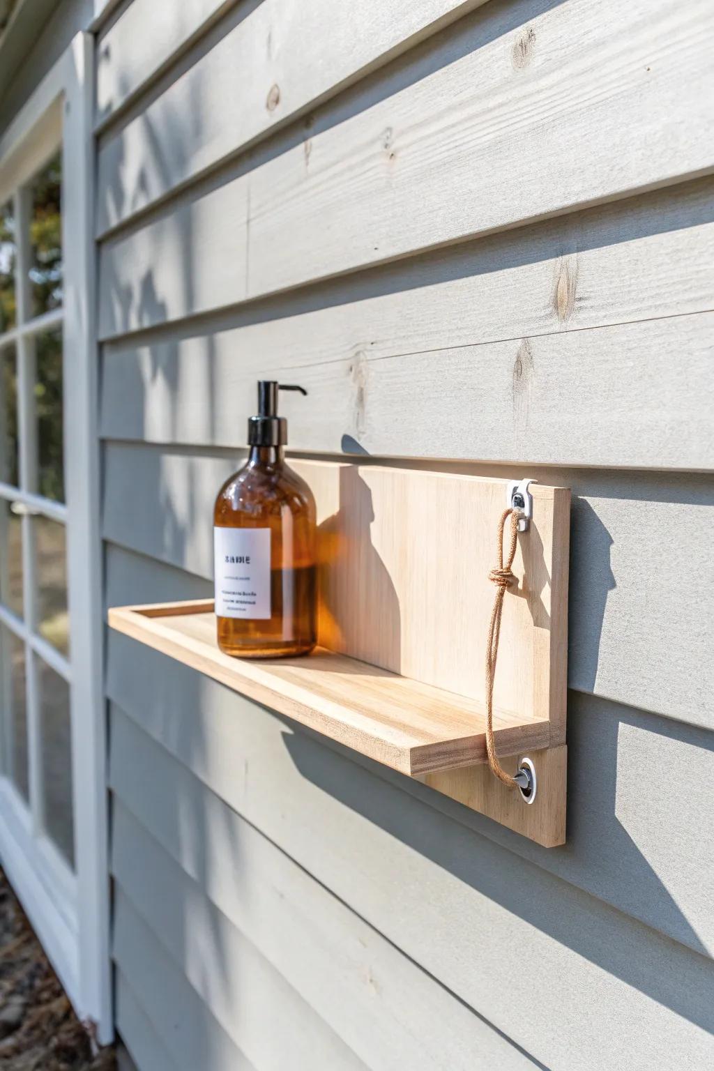 A shallow grab shelf keeps spray bottles within reach—minimal, beautiful, and space-smart.