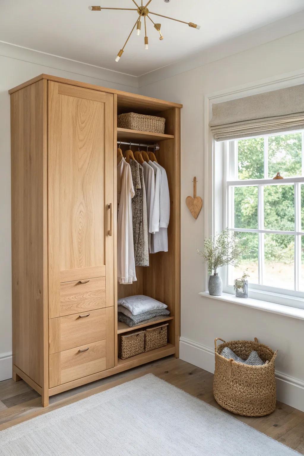 Turn ignored wardrobe corners into custom-looking storage with a simple L-shaped rod.