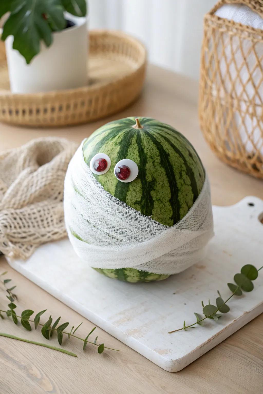 Transform your Halloween decor with a charming Watermelon Mummy—simple, stylish, and oh-so-cute!