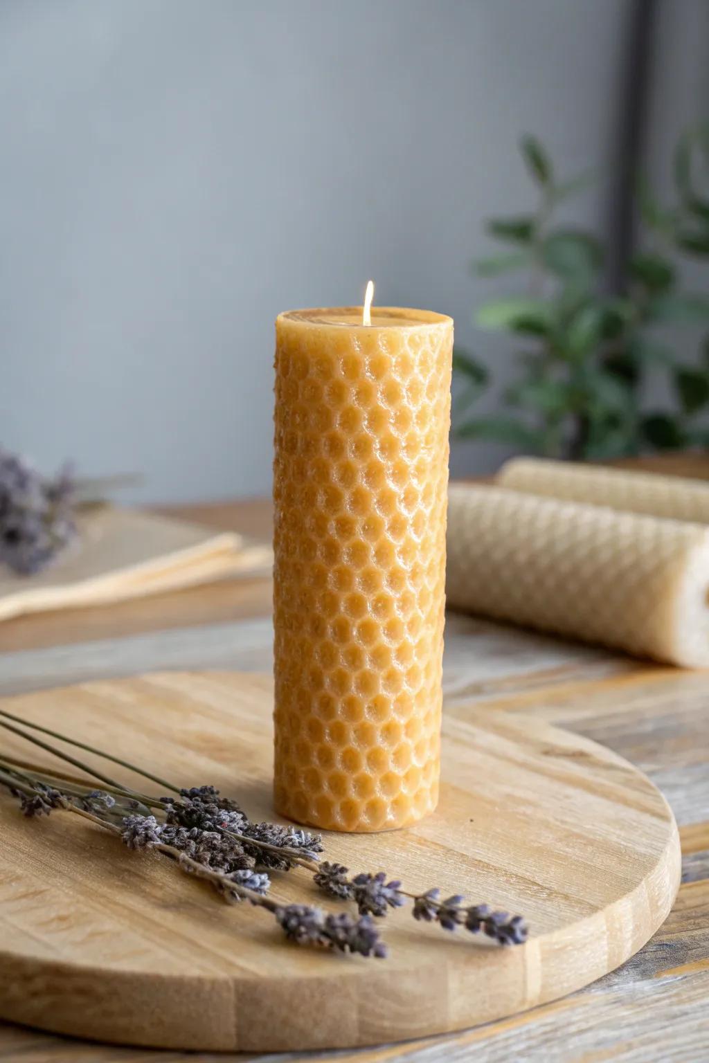 Embrace the art of simplicity with a handcrafted rolled beeswax candle, perfect for adding warmth and charm to any space.