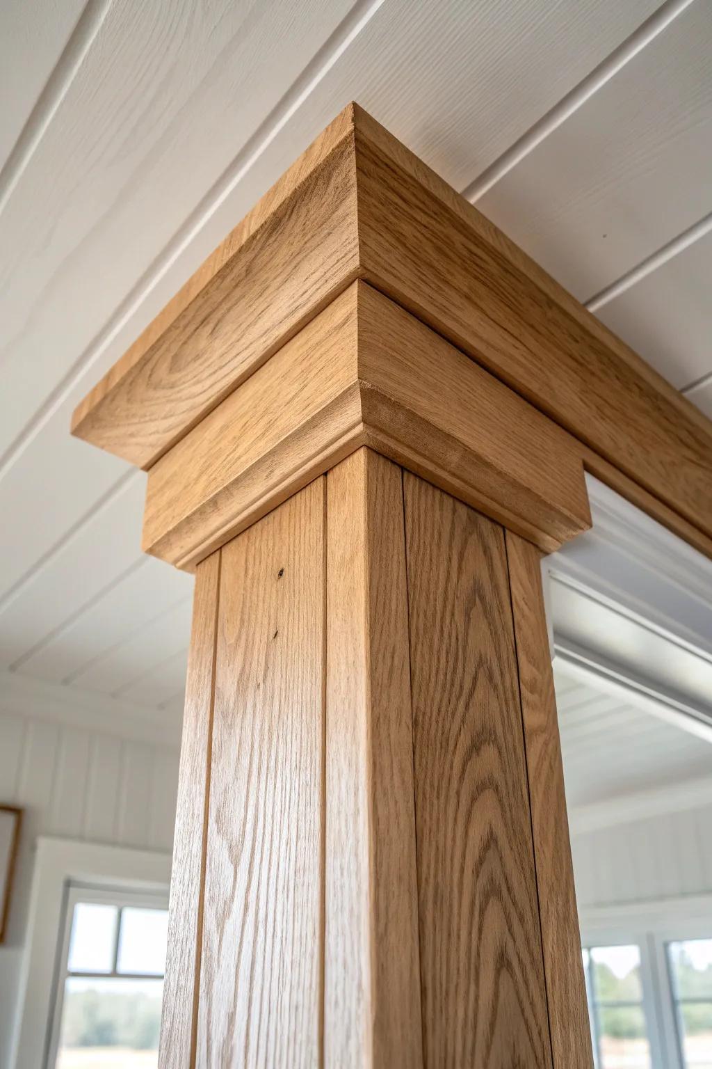 Skip tricky miters: a handcrafted wood corner block makes ceiling trim look perfectly intentional.