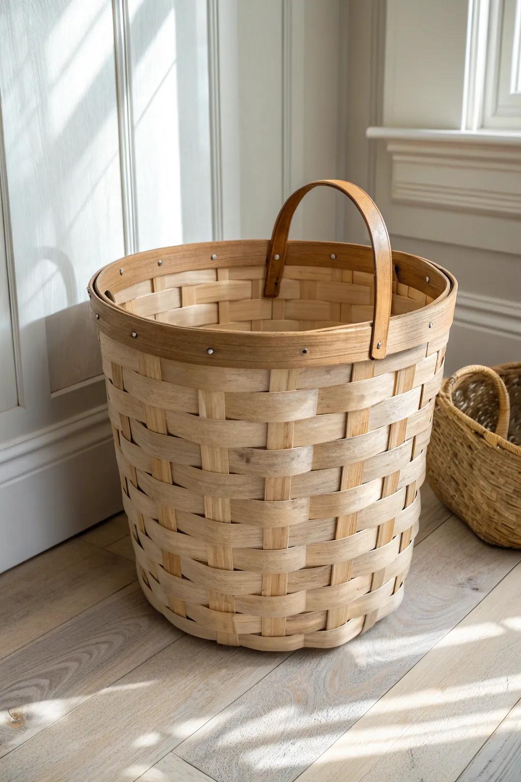 A woven wood toy basket that hides the mess—while still looking calm, chic, and grown-up.