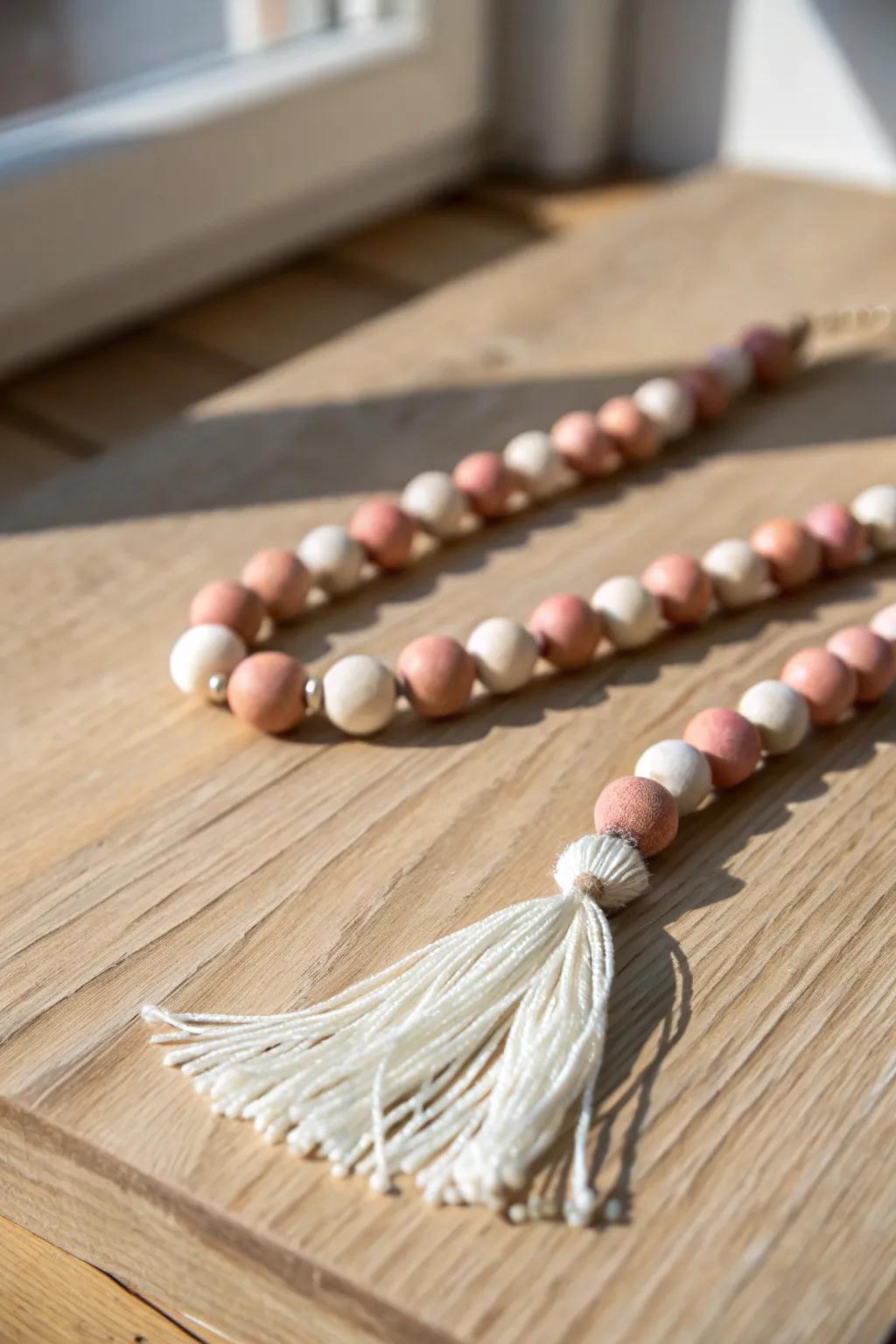 Paint-dipped wooden beads with softly sanded edges for a subtle, vintage pop of color.