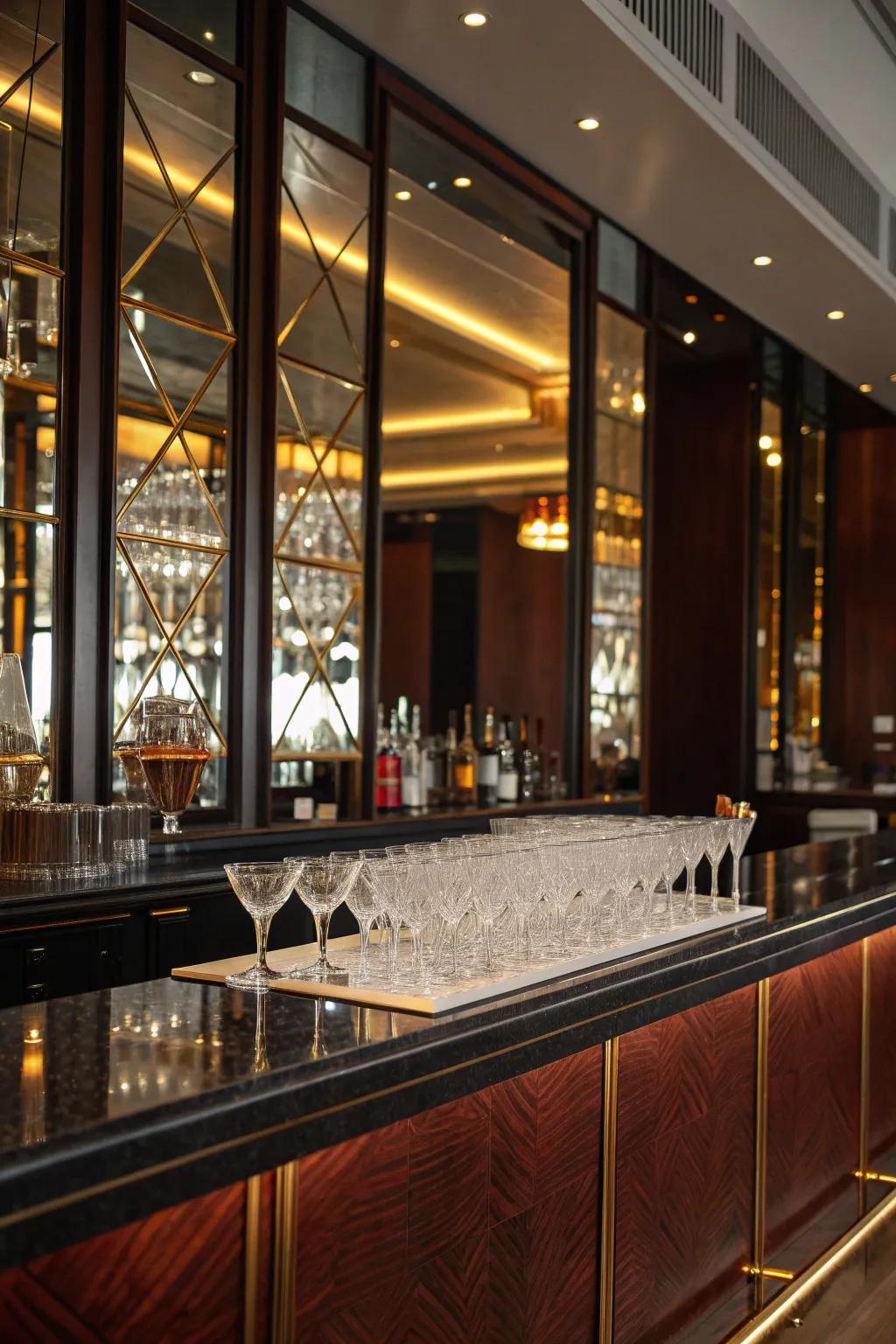 Double the elegance with mirrored reflections: a stylish touch for your perfect bar setup.