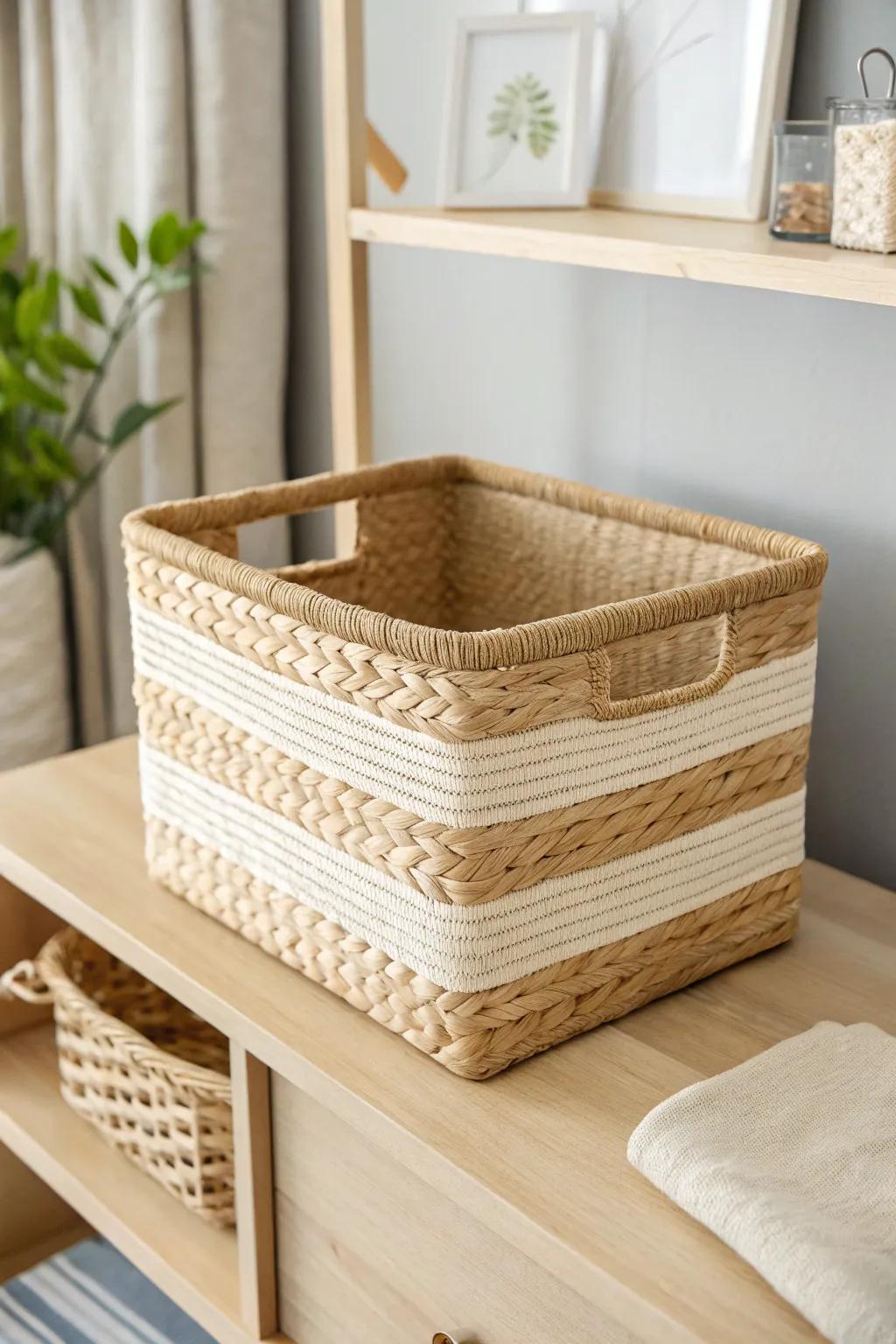 One shape, mixed weaves—subtle texture that makes shelves feel curated, not busy.